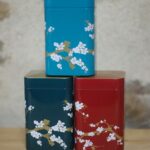 Boite à thé métallique carrée motif japonais